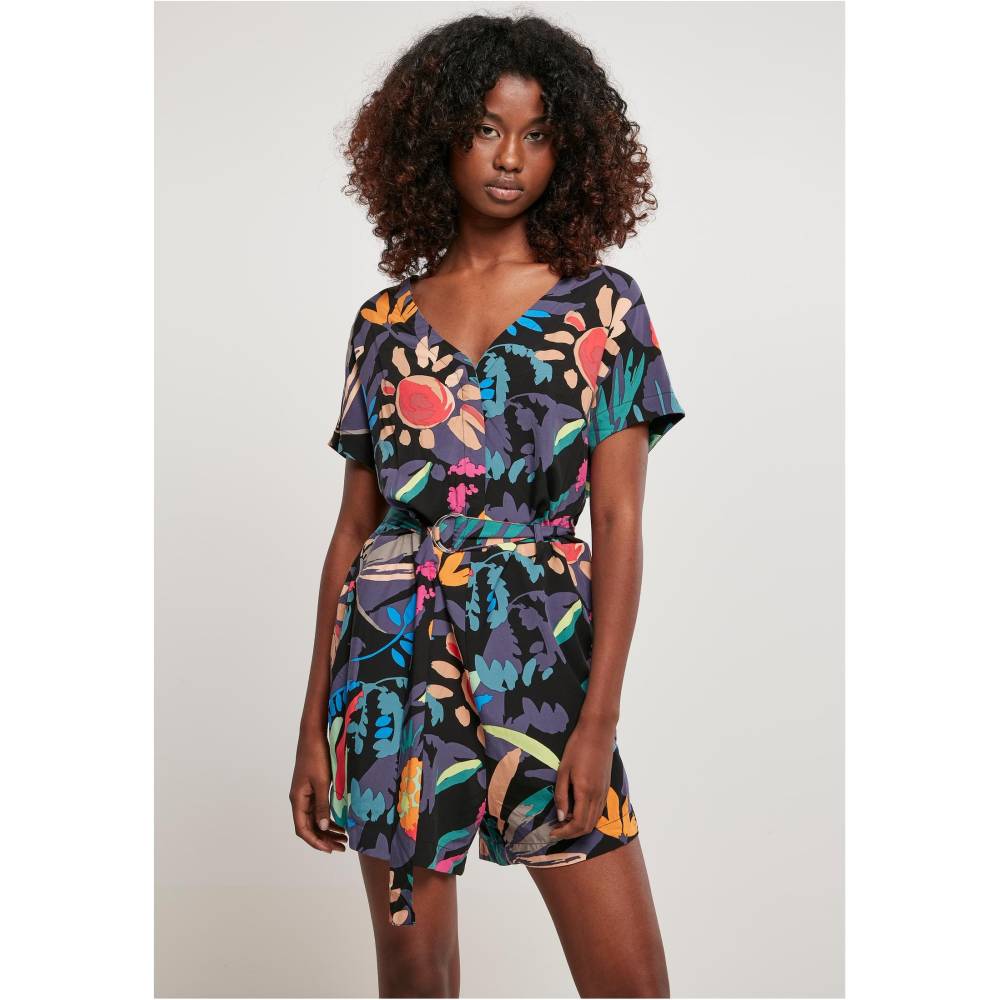Urban Classics - Short Viscose Belt Playsuit - Black
